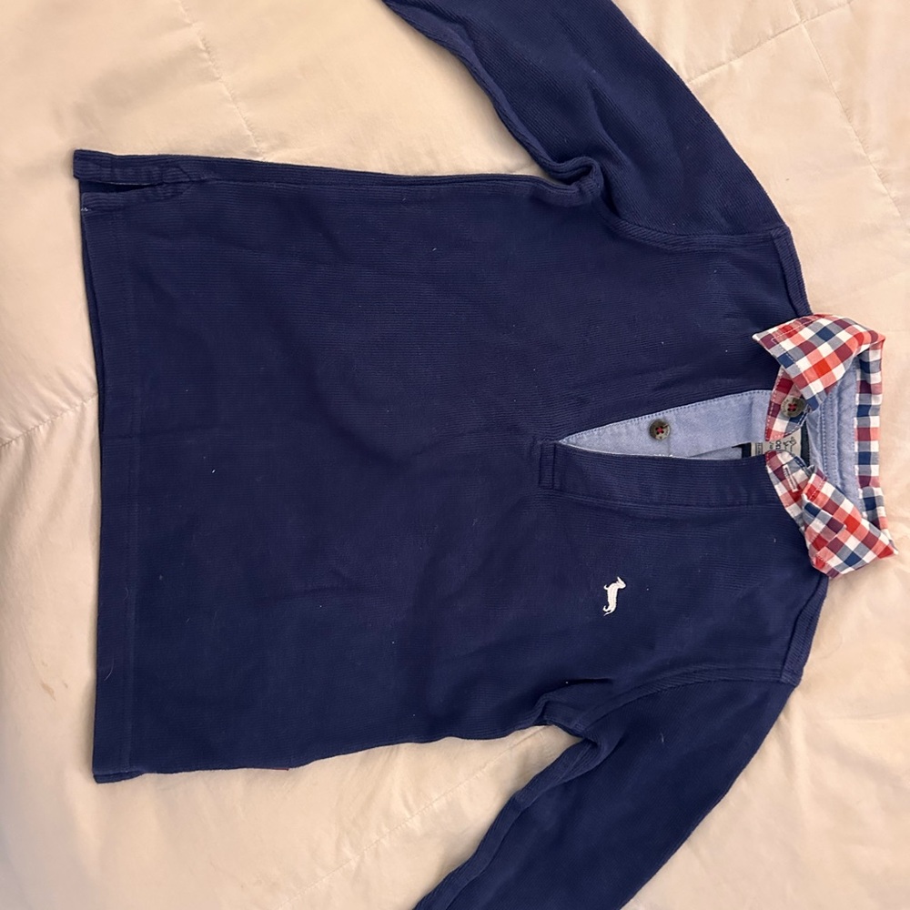 Harmont & Blaine Blue Polo with Plaid Collar